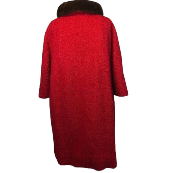 1960s Red Wool Mink Collar Brittany Stroock Full-Length Coat medium - Picture 6 of 17
